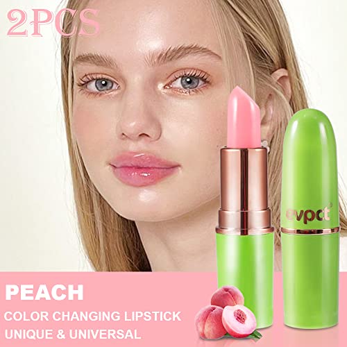 evpct 2Pcs Peach Tinted Lip Balms PH Lip Color Changing Lipstick Balm Stains Set Queen for Women Girls Korean Mood Color Change Light Pink Lipstick