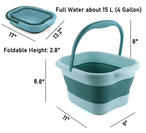 DoroSun Collapsible Foot Bath Soak Tub with Handle, Plastic Foldable Feet Spa Soaking Basin Bucket with Massager Acupoint for Washing, Pedicure Foot Care Bathtub Bowl Tools for Pain Relief, Green