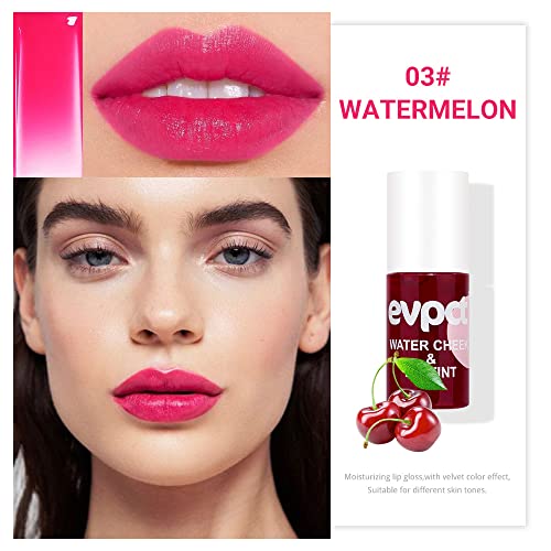 evpct 2Pcs Watermelon Cherry Korean Water Pink Red Lip Tint Lip Inks Stain Set for Lips Cheeks Long Wear tintas de labios tinte para labios tinta de labios de larga duracion duración