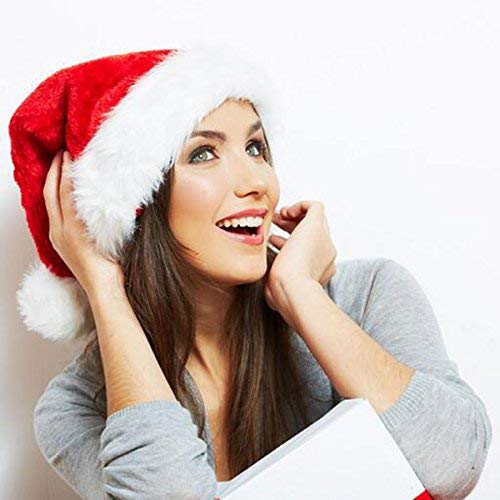 COOLJOY 4 Pack Plush Santa Hats, Christmas Santa Hats for Christmas Party, Adult size Xmas Holiday Hat for Unisex Kids Party Supplies