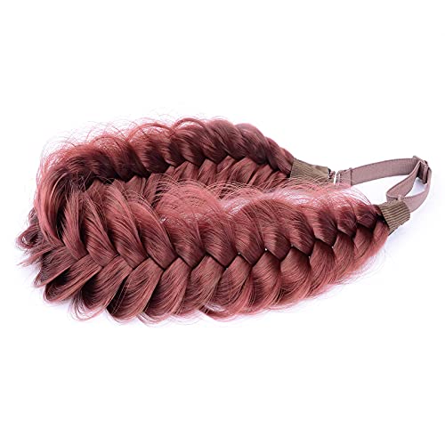 DIGUAN Messy Wide 2 Strands Synthetic Hair Braided Headband Hairpiece Women Girl Beauty accessory, 62g/2.1 oz (Burgundy)