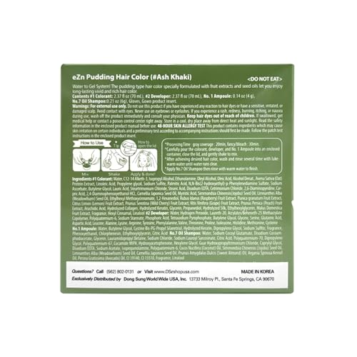 eZn Pudding Hair Dye, Ammonia-Free Semi-Permanent DIY Hair Color Kit with Keratin, Made in Korea, Odorless, Gentle for Sensitive Skin, No Skin Irritation (Ash Khaki, 1 Pack)
