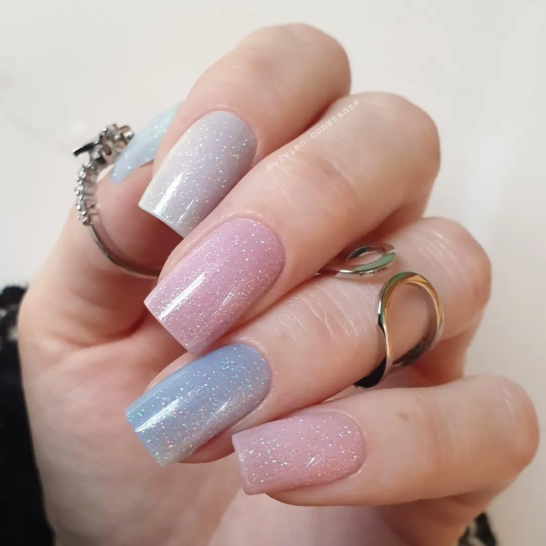 DUKASOU Semi Cured Gel Nail Strips, Mermaid | 28 pcs Gel Nail Strips Work with Any UV Lamp, Salon Quality UV Gel Nail Stickers, Easy to Apply for Home Nails DIY