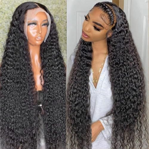 Daphernew Deep Wave Lace Front Wigs Human Hair 13x6 HD Transparent Lace Frontal Wigs Human Hair for Women Glueless Wigs Deep Curly Wigs Human Hair Pre Plucked with Baby Hair 200% Density (20 Inch)