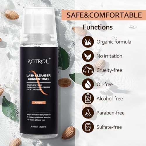 Eyelash Cleanser Concentrate 100ml Lavender Professional Lash Shampoo Foaming Cleanser DIY Paraben & Sulfate Free Non-lrritating Wash for Extensions Lashes with Salon Home Care-Makes 20 Bottles