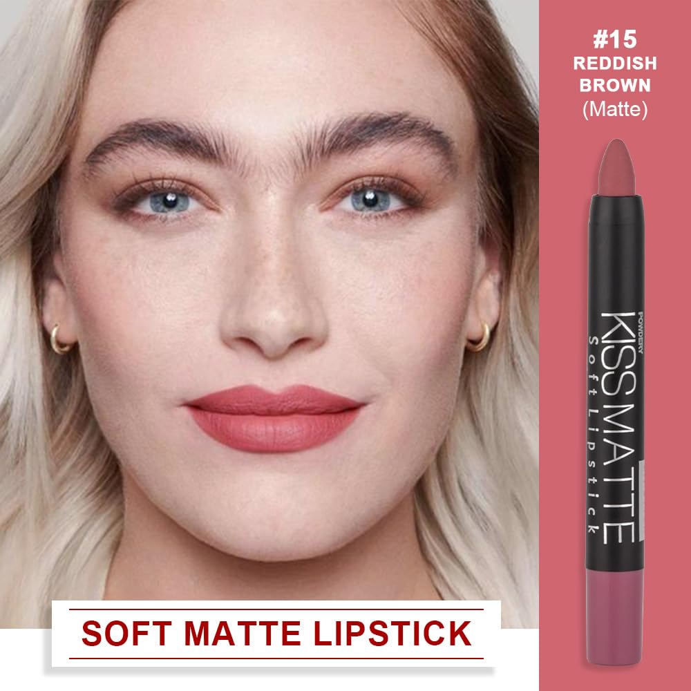 evpct 1Pcs Nude Bright Pink Matte Lipstick and Lip Crayon Liner Pencil Set for Women Lip Stain Long Lasting Waterproof labiales mate magicos 24 horas originales pintalabios permanente 24 horas 15