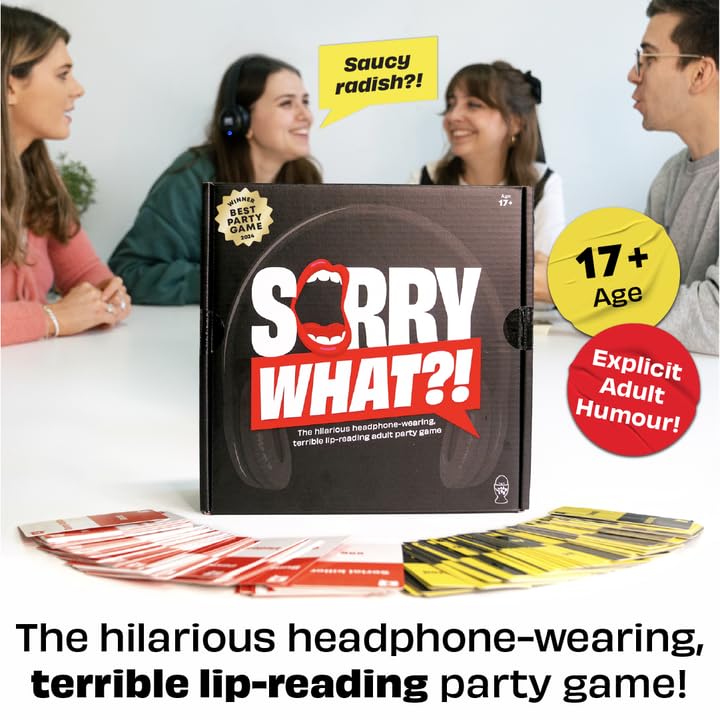 Sorry What Game - Uncensored Lip Reading Party Games for Adults - Based On The Headphone Challenge TikTok Trend - 2+ Players 40,000 Funny Phrase Combos - Card Games for Adults & Friends (Ages 17+)