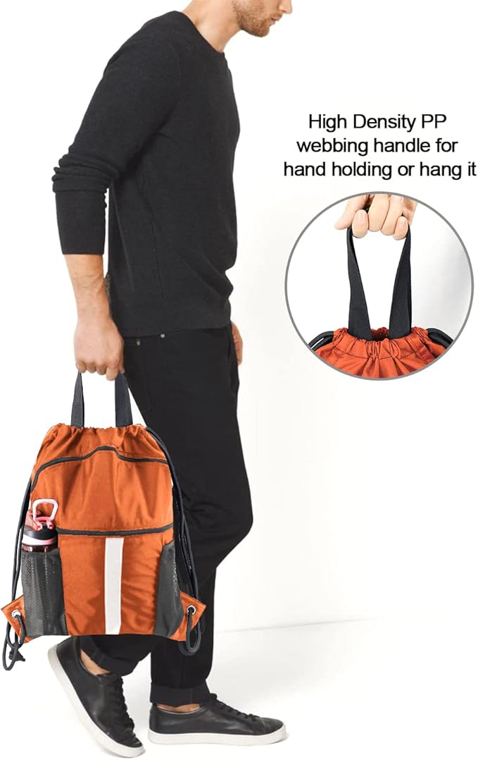 BeeGreen Drawstring Backpack Bag with Shoe Compartment, X-Large Black Gym Sports String Cinch Backpack