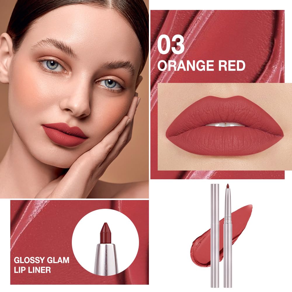 FeiCuiYun Retractable Lipliner Pencil Waterproof Makeup for Lip Liner and Eye Liner, Smooth and Creamy, Long Lasting Matte Finish, Vegan Beauty, Matte Velvet Pigmented Lip Liner (09#Orange Red, 1)