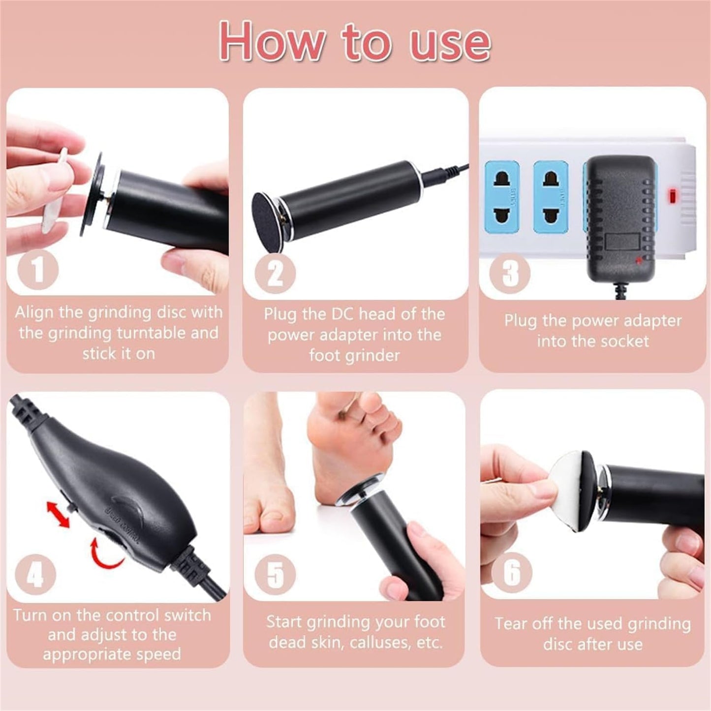 Dermave Electric Foot Callus Remover, Dermawave Electric Foot Callus Remover, Foot Scrubber File Smooth Wand with 60 Sanding Pads-Pink