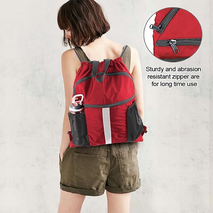 BeeGreen Drawstring Backpack Bag with Shoe Compartment, X-Large Black Gym Sports String Cinch Backpack