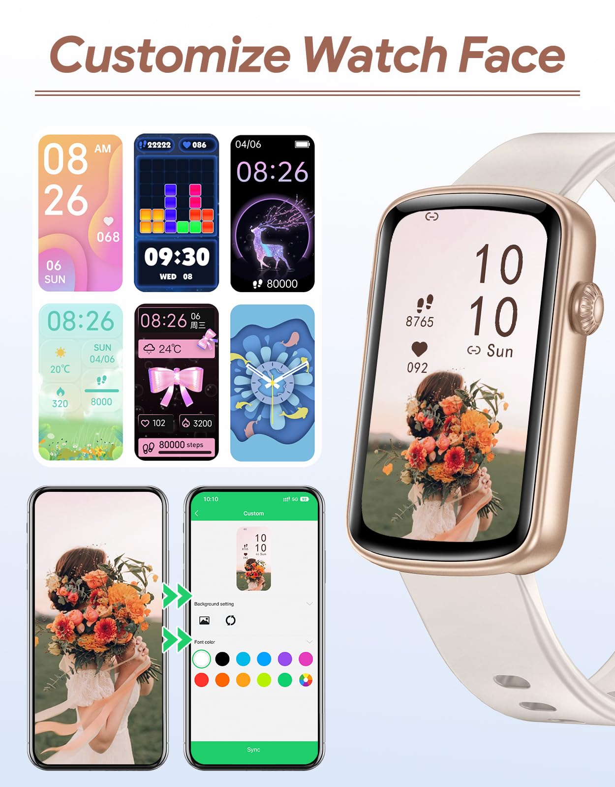 RUIMEN Fitness Tracker, Fitness Watches for Women Men with Heart Rate Monitor Blood Oxygen Sleep Tracker Pedometer, 1.47" Smart Watch Step Calorie Counter for Android iOS IP68 Waterproof (Starlight)