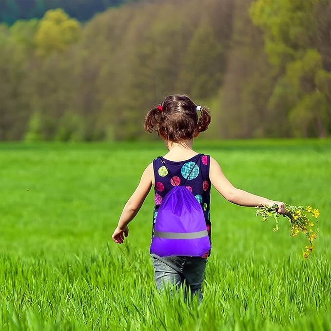 KUUQA 12 Pcs Drawstring Backpack Bag Bulk Reflective Backpack Purple String Bags Cinch Sack Backpack for Team Yoga Sport Gym Traveling