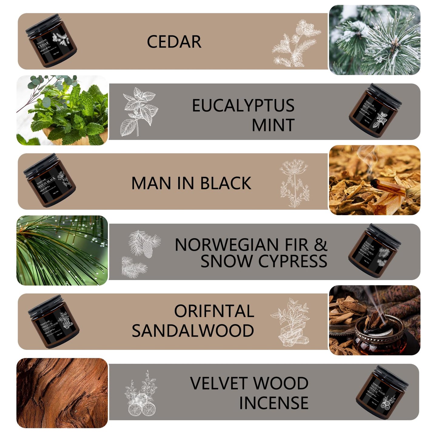 Scented Candle Set | Men Candle Set - 6 Pack Candles for Home Scented, Aromatherapy Candle for Men,150 Hour Burn Time, Masculine Candles Gifts for Birthday, Father's Day