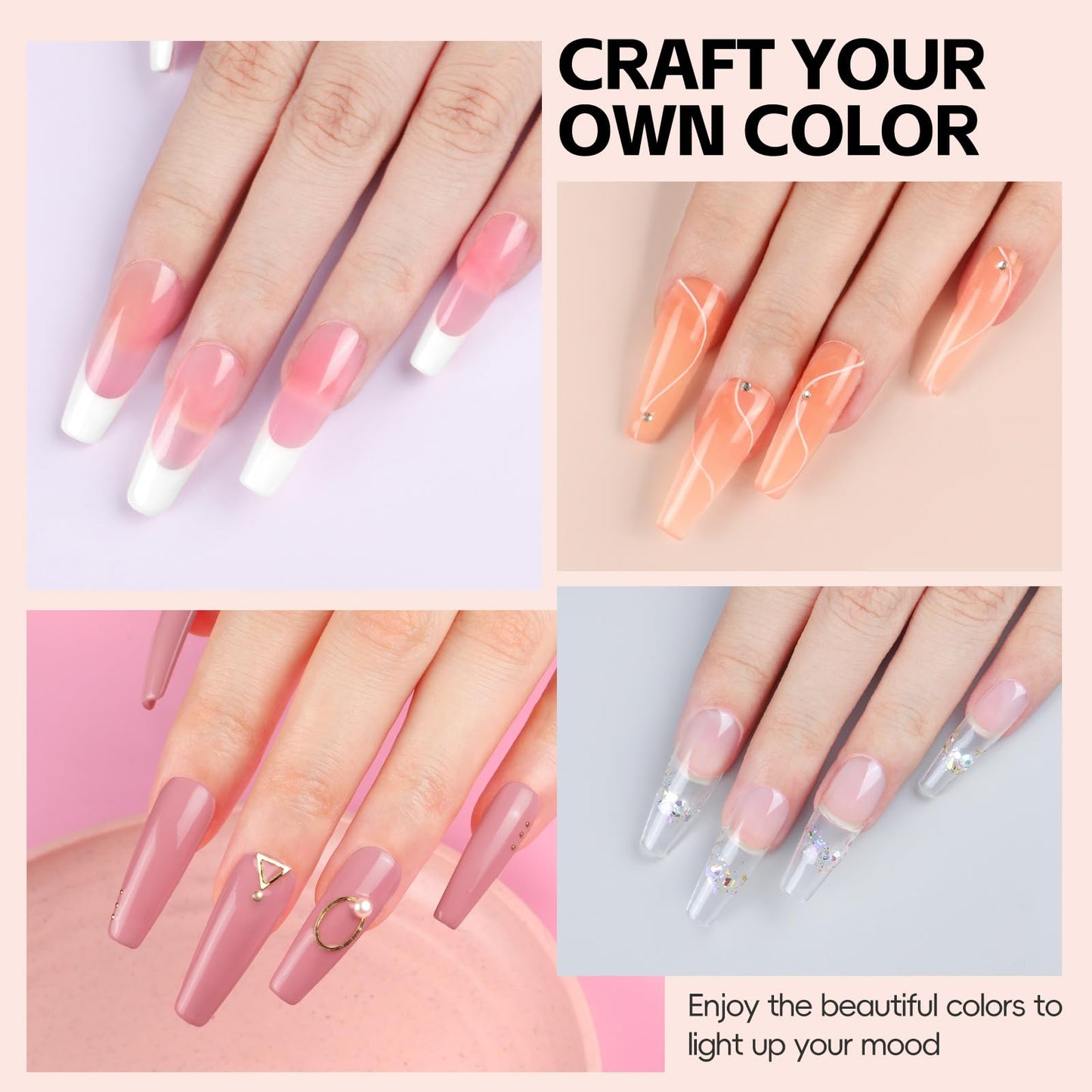 COSCELIA Gel Nail Polish Kit with U V Light, 18 Colors Nude Pink White Brown Gel Nail Kit 3PC Poly with Glossy Top Coat Base Coat Art Rhinestones Manicure Tools for Women Salon DIY