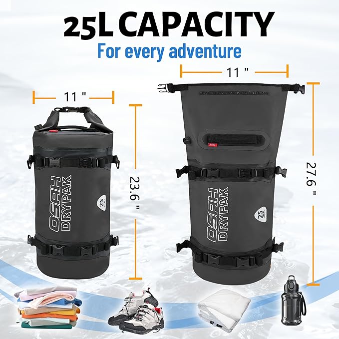 Waterproof Dry Bag - Motorcycle Luggage Tail Bag with Straps for Back Seat, Roll Top Lightweight Waterproof Backpack Sack for Travel, Swimming, Boating, Kayaking, Camping and Beach