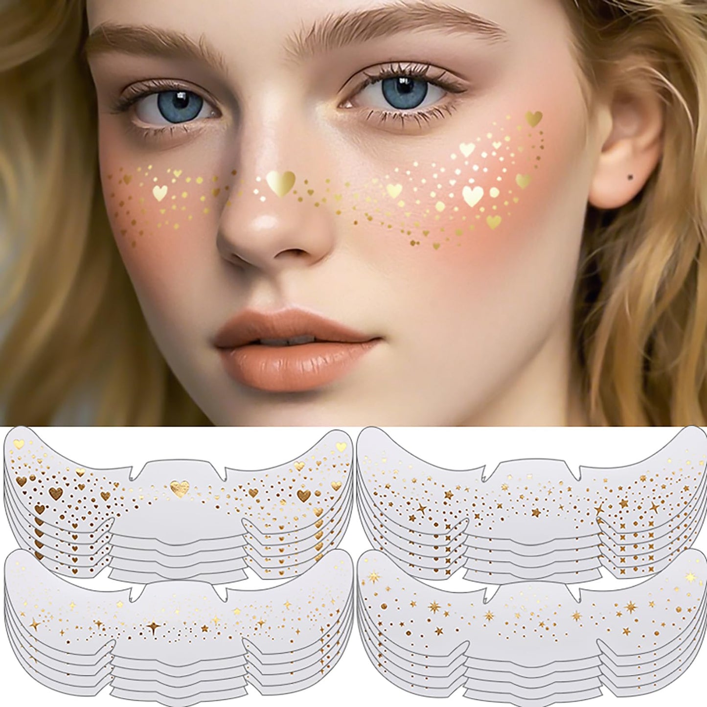 Face Glitter Freckles Tattoo, Gold Glow Up Makeup Patches, Face Glitter Makeup Speckles Patches, Cute Glitter Makeup Accessories for Women Cosmetic Glitter for Face - 20 Counts