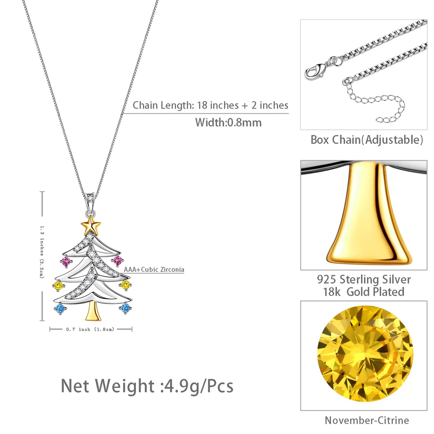 Aurora Tears 925 Sterling Silver Christmas Tree Pendant,Christmas Necklace Costume Jewelry Gift CZ Crystal Holiday Festival Jewelry Plant Pendant for Women