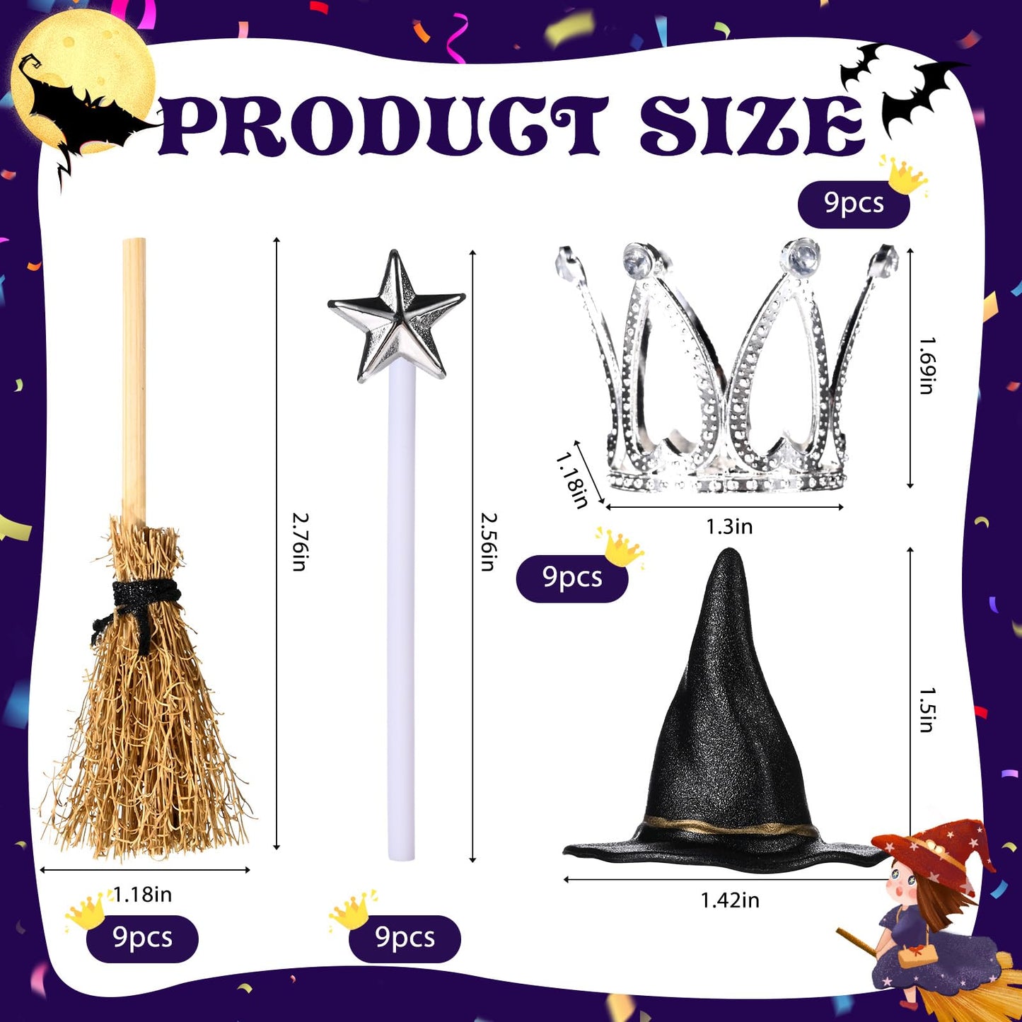 36 Pcs Witch Cupcake Toppers Witch Cake Topper Crown Cupcake Topper for Witch Party Decorations Mini Witch Hat Princess Cake Decorations for Witch Birthday Party Themed Party Favors