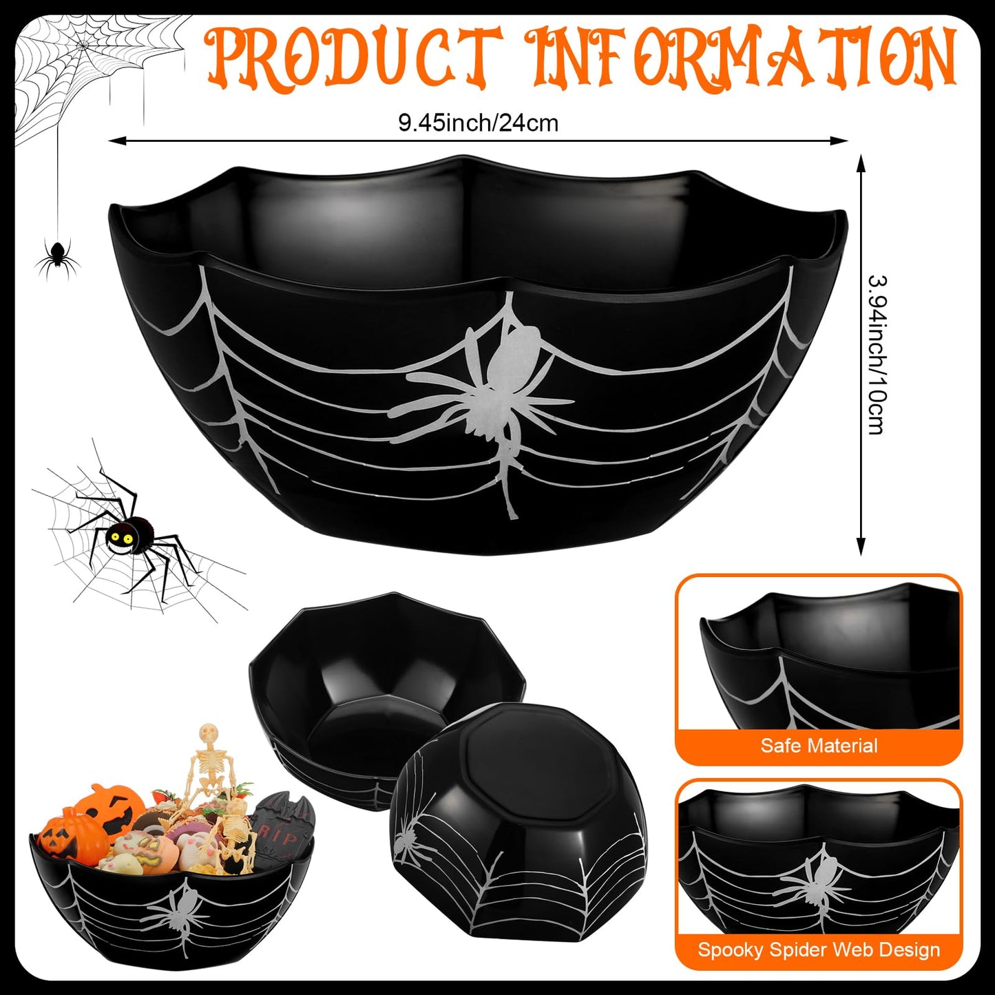 Shellwei 2 Pcs Halloween Candy Bowls Spider Web Serving Black Decorative Treat Bowl for Halloween Kitchenware Party Supplies