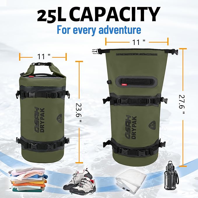 Waterproof Dry Bag - Motorcycle Luggage Tail Bag with Straps for Back Seat, Roll Top Lightweight Waterproof Backpack Sack for Travel, Swimming, Boating, Kayaking, Camping and Beach