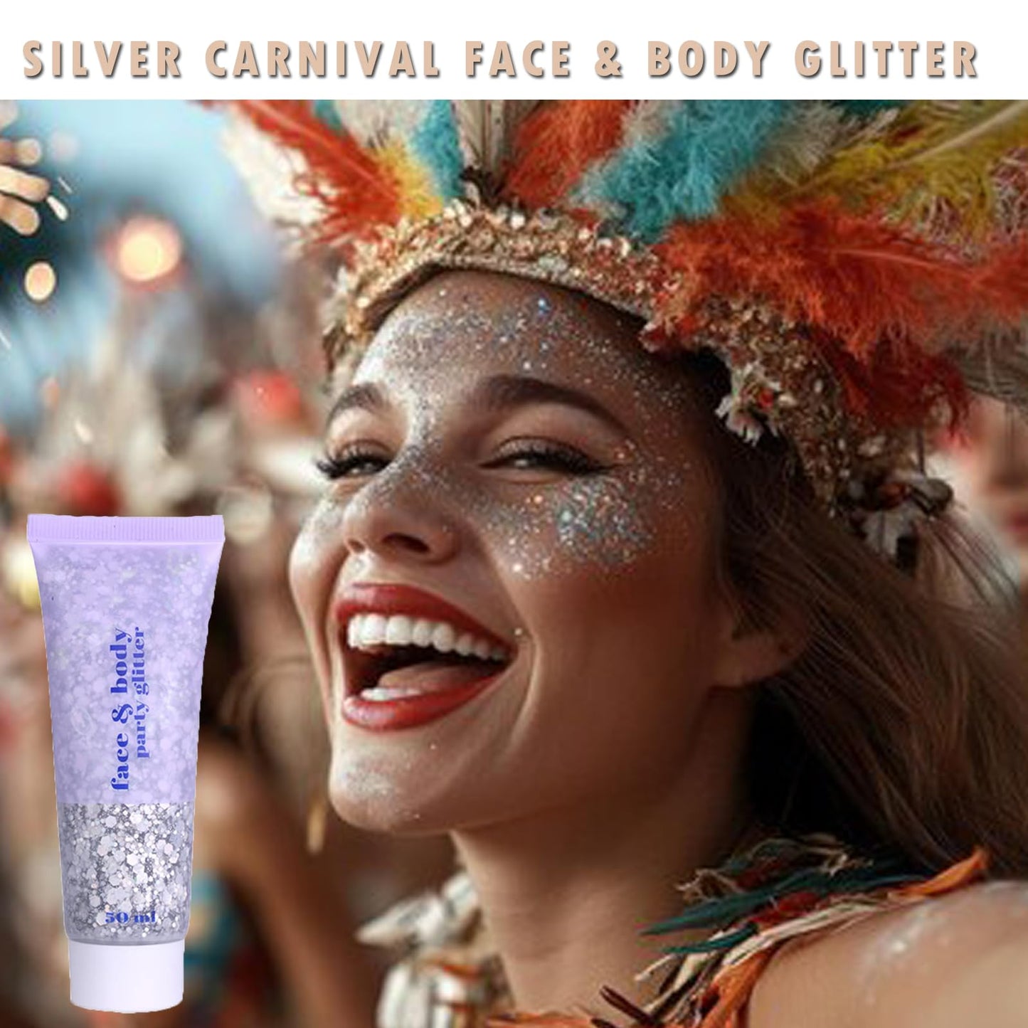 Paminify Silver Mardi Gras Out for Women Face Glitter Gel,Carnival Rave Accessories,Singer Concerts Body Glitter, Music Festival Hair Sequins Face Glitter Paint Makeup,50ML