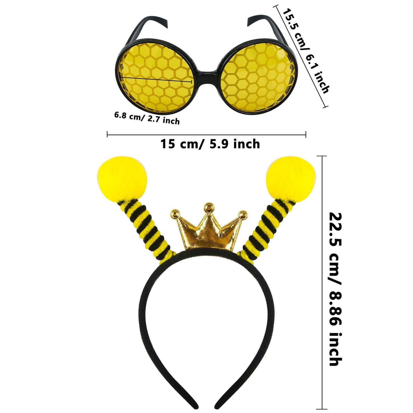 Trounistro 16 Pack Bee Headband and Glasses Set Bee Antenna Headband Boppers with Bee Sun Glasses Honey Bee Costumes for Fancy Dress Party Halloween Decoration