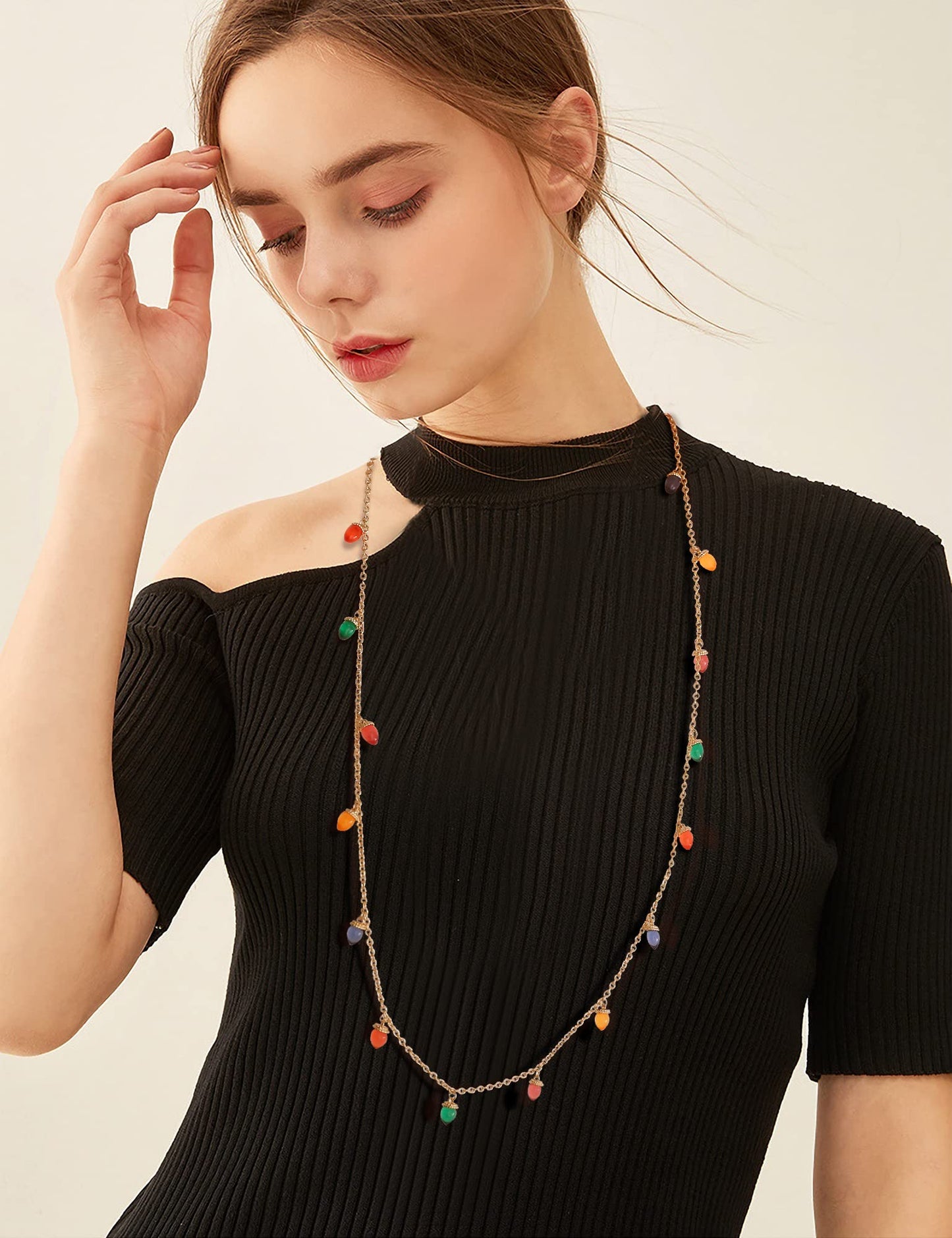 WOWORAMA Christmas Light Necklace for Women - Colorful Long Acrylic Holiday Necklace - Novelty Funny Jewelry Xmas Party Favors