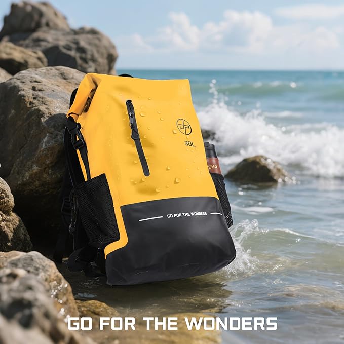 UPWELL 30L Waterproof Dry Bag Boating Backpack for Travel Hiking Camping Kayaking Hiking Swimming Floating Submersible Dry Bag yellow