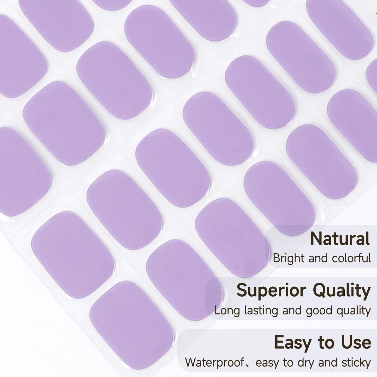 DUKASOU Semi Cured Gel Nail Strips, Light Purple 28 PCS Solid Color Gel Nail Strips Works with UV Light, Salon Quality Gel Nail Stickers Full Nail Wraps