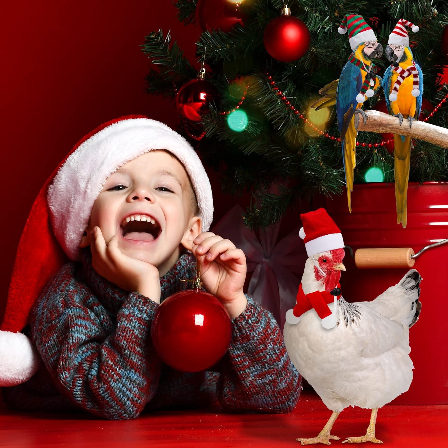 Weewooday 12 Pcs Mini Christmas Pet Santa Hat Scarf Set Adult Xmas Small Animal Tiny Santa Hat with Adjustable Chin Strap for Chicken Cat Dog Hamster Guinea Gift(Small,Stripe Style)