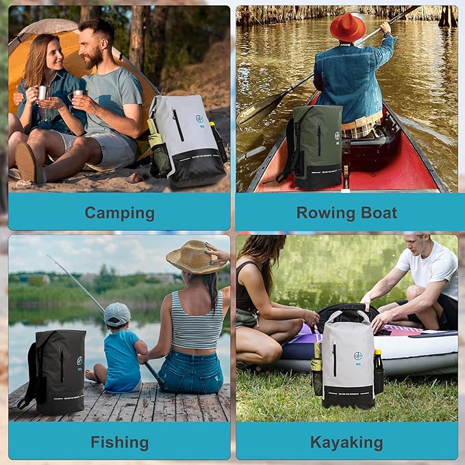 UPWELL 30L Waterproof Dry Bag Boating Backpack for Travel Hiking Camping Kayaking Hiking Swimming Floating Submersible Dry Bag Black