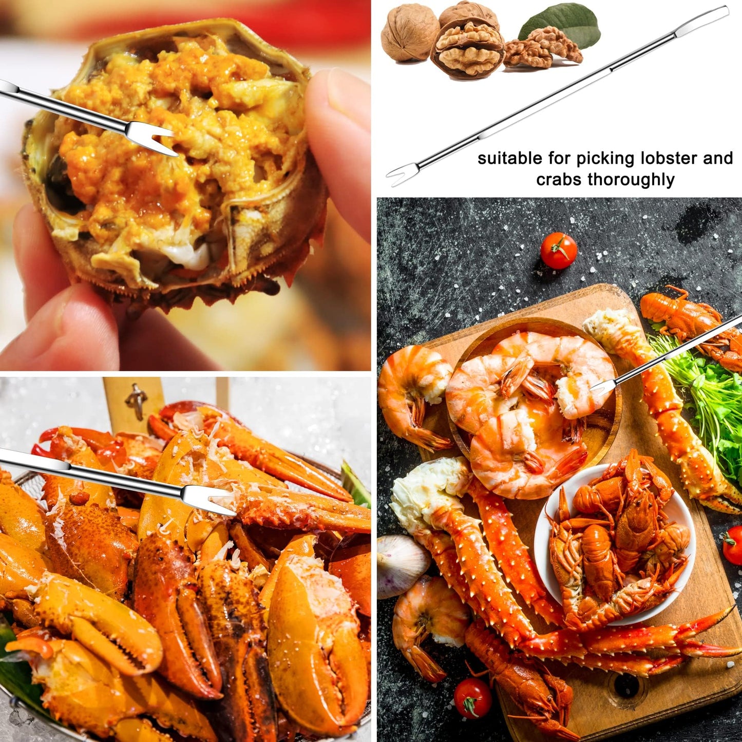 24 Pcs Crab Leg Crackers Set, 12 Nut Crackers, 12 Stainless Steel Forks, Shellfish Crackers and Tools for Seafood Boil Party Supplies, Dishwasher Safe
