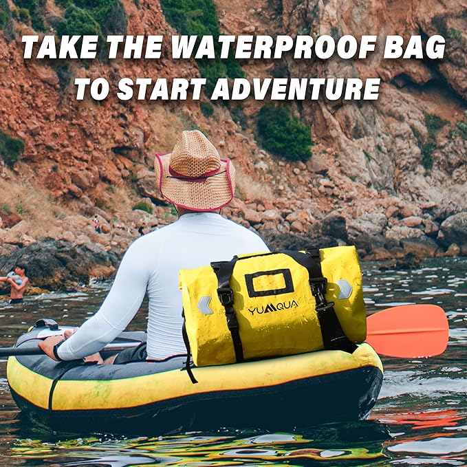 Waterproof Duffel Bag, Large Duffle Bag for Travel Heavy Duty Dry Bag with Durable Strap & Handle for Outdoor Motorcycle Boating Rafting Kayaking Paddleboarding, 40L Capacity after Fold Yellow