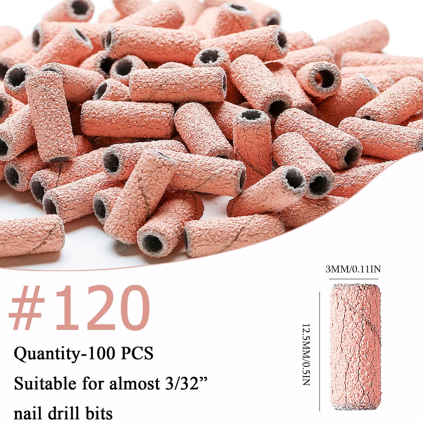 ERUIKA 100pcs Nail Drill Bits Small Sanding Bands with Upgrade 3.1mm Mandrel Bit, 120 Medium Grit Nail File Sanding Bands for Acrylic Nails Gel Removing Shaping Manicures and Pedicure(Pink, 120 Grit)