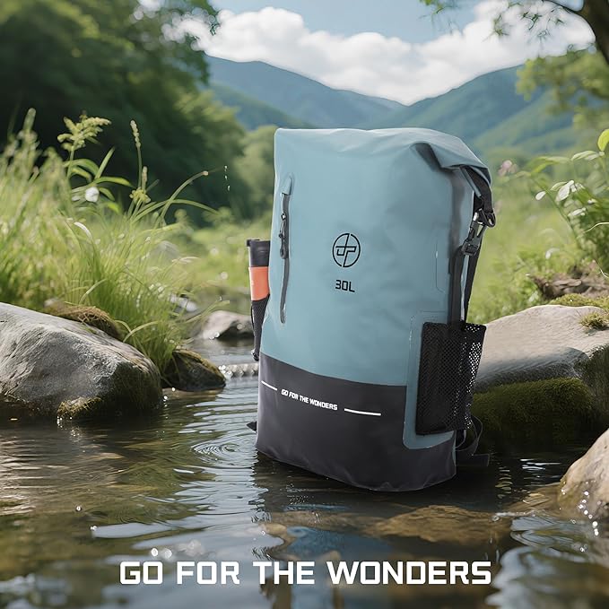 UPWELL 32L Waterproof Dry Bag Boating Backpack for Travel Hiking Camping Kayaking Hiking Swimming Floating Submersible Dry Bag grey