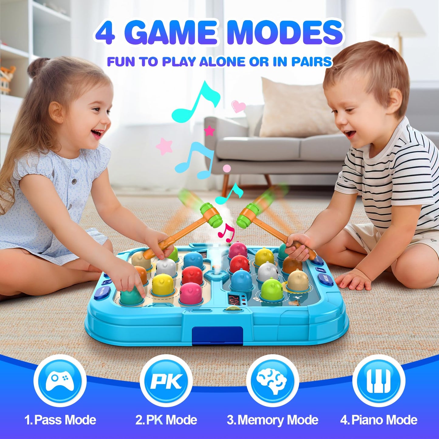 HopeRock Toddler Toys for Boys 4-6 with 2 Hammers, 5 Modes, 9 Music Sprays,Light-Up, Ideal Birthday and Christmas Gifts for 3-6 Year Old Boys