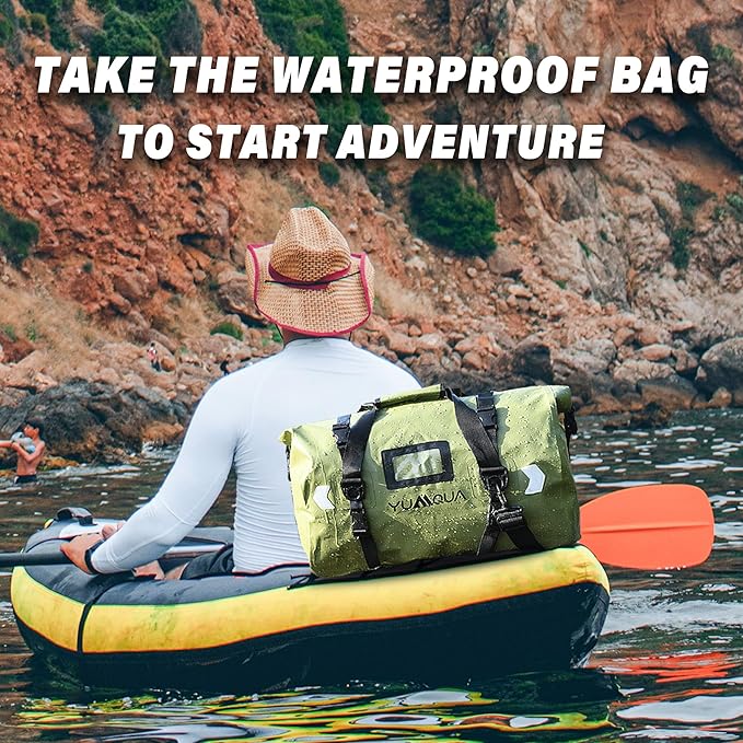 Waterproof Duffel Bag, Large Duffle Bag for Travel Heavy Duty Dry Bag with Durable Strap & Handle for Outdoor Motorcycle Boating Rafting Kayaking Paddleboarding, 40L Capacity Army Green