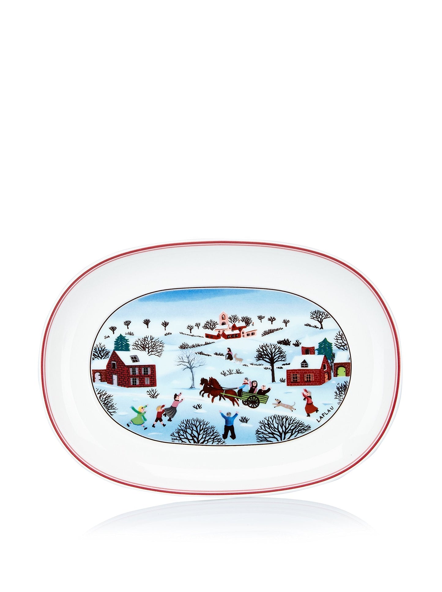 Villeroy & Boch Design Naif Christmas Pickle Dish, Premium Porcelain, Made in Germany, Small Presentation Platter, 7.75 in, Christmas Village Pattern