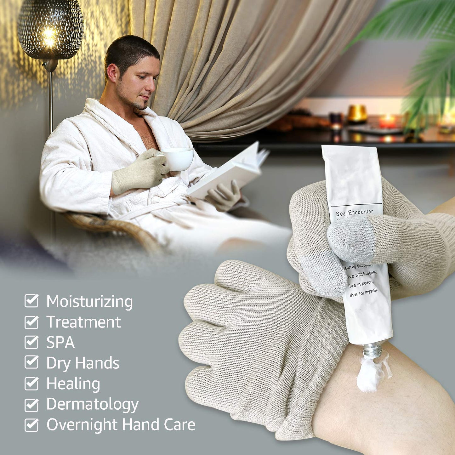 Evridwear Unisex Moisturizing Cotton Gloves with Touchscreen Fingertips for Eczema Beauty Cosmetic Dry Hands Sensitive Irritated Skin Therapy Overnight Bedtime, 6 Pairs, Lightweight-Beige, XS