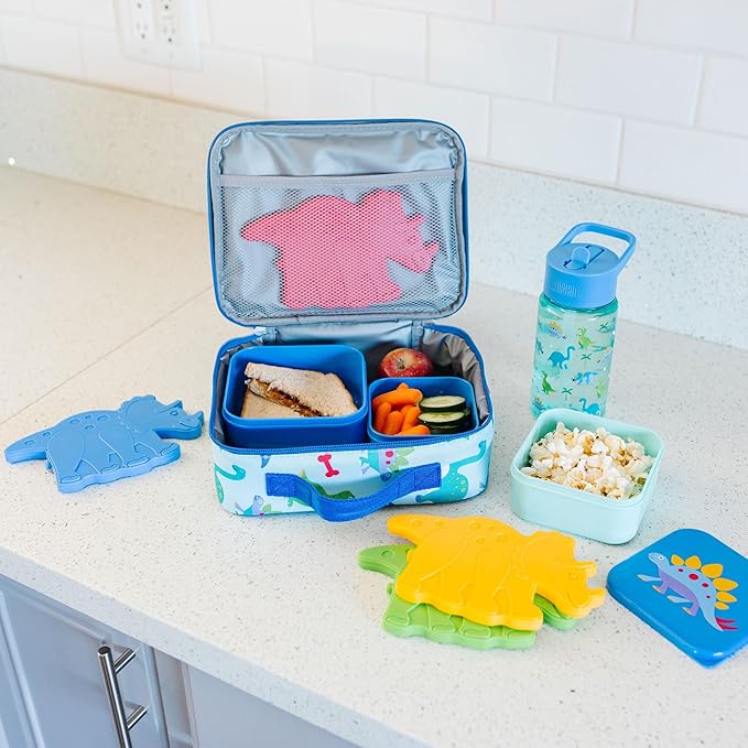 Wildkin Kids Ice Packs (4 Packs) for Boys & Girls, Perfect for Daycare & Preschool Slim & Reusable Ice Packs, Keep Lunches Fresh & Cool for School & Travel, Portable Ice Packs for Kids (Dinosaur)