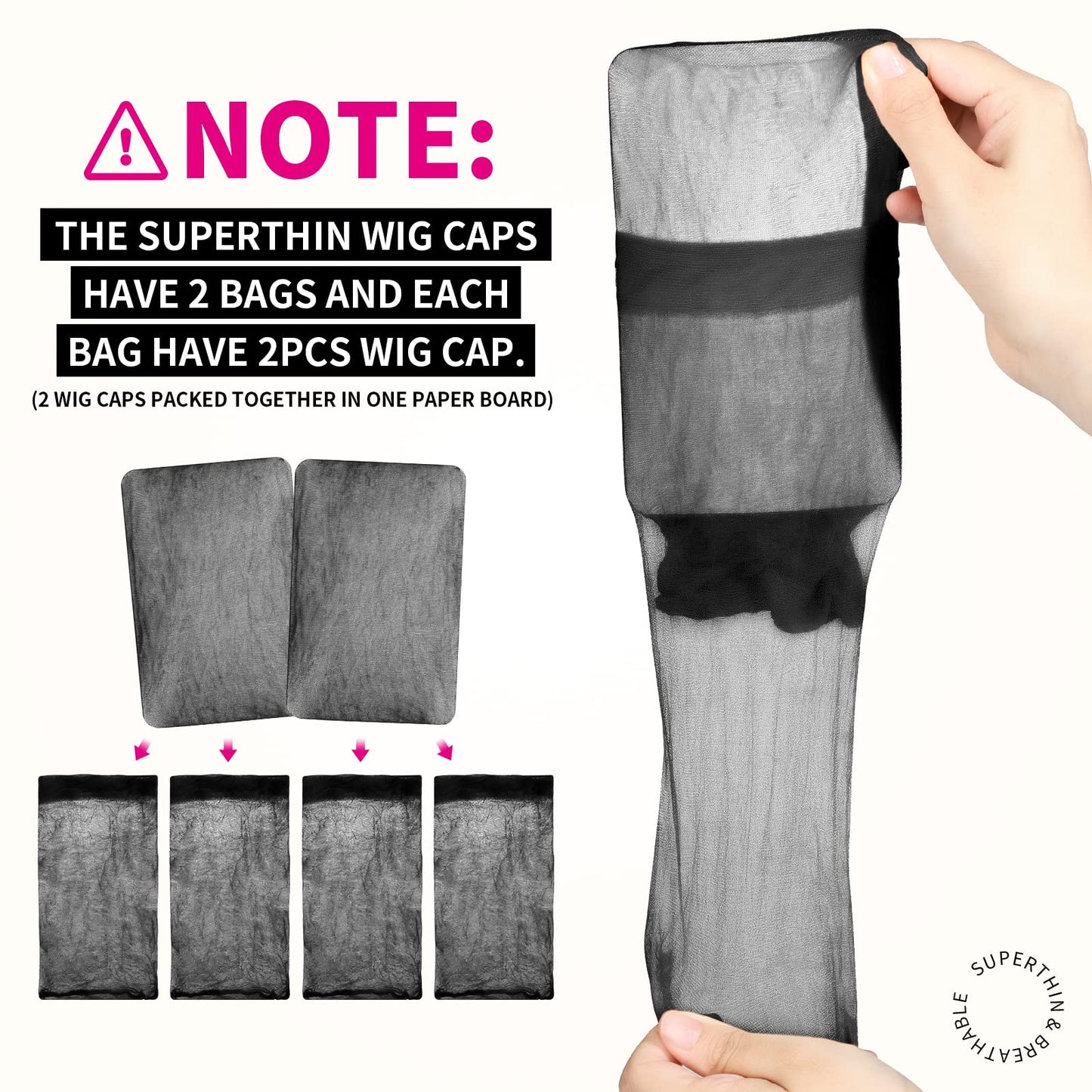 Fandamei HD Wig Caps Super Thin, 4PCS Ultra Thin Wig Caps Black, Nylon Wig Cap for Women Stretchy, Natural Transparent HD Wig Caps for Lace Front Wigs. Summer Wear Comfortable Wig Cap(Black)