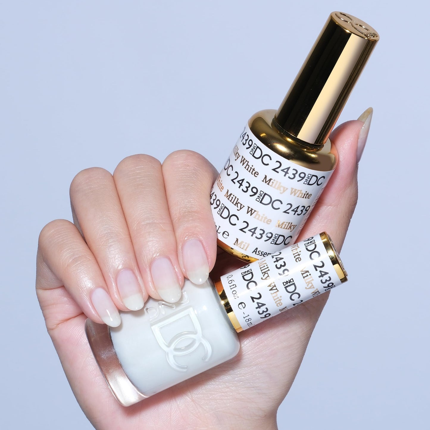 DND DC Gel Polish Set, Sheer Collection, UV/LED Gel Polish and Air Dry Nail Lacquer, Matching Chip-Free Polish Duo, 2439 Milky White, 0.5 Fl Oz