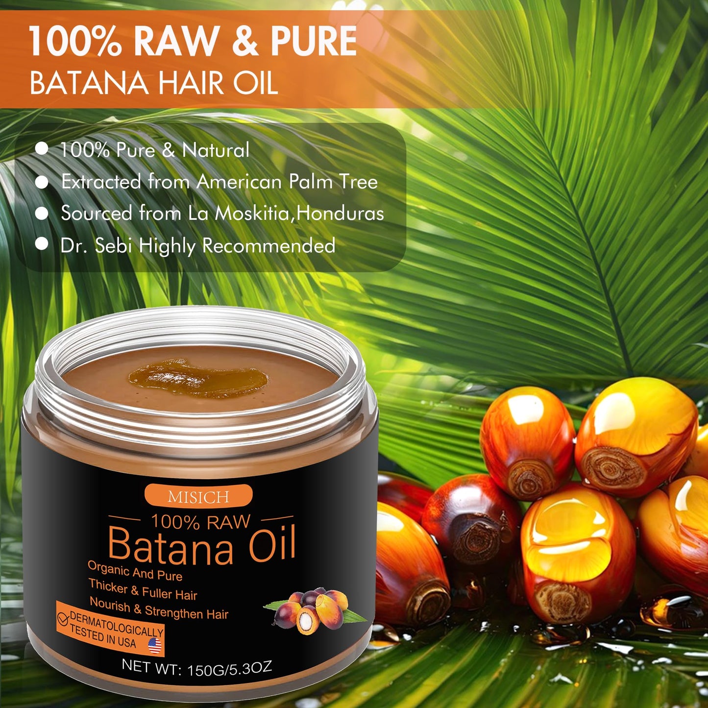 Dr. Sebi Raw Batana Oil for Hair Growth - 100% Natural Pure From Honduras, Unrefined Organic for Preventing Hair Loss, Enhancing Thickness for Men & Women - 5.3 oz