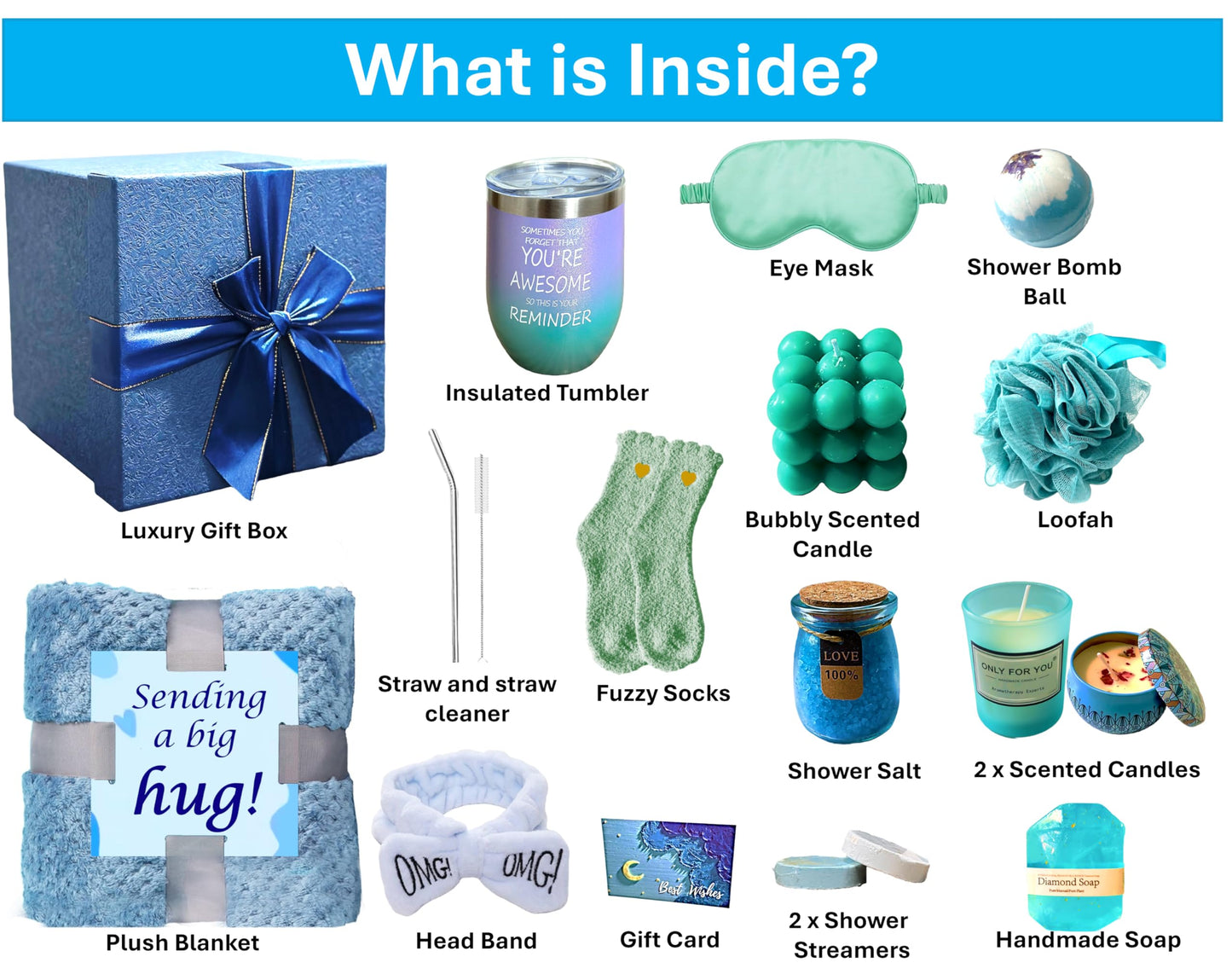 Get Well Soon Gift for Women – 18 Pcs Spa Care Package with Blanket, Tumbler, Candles, Fuzzy Socks – Relaxation Gift Basket for Mom, Sister, Wife, Friend – After Surgery, Birthday, Self Care