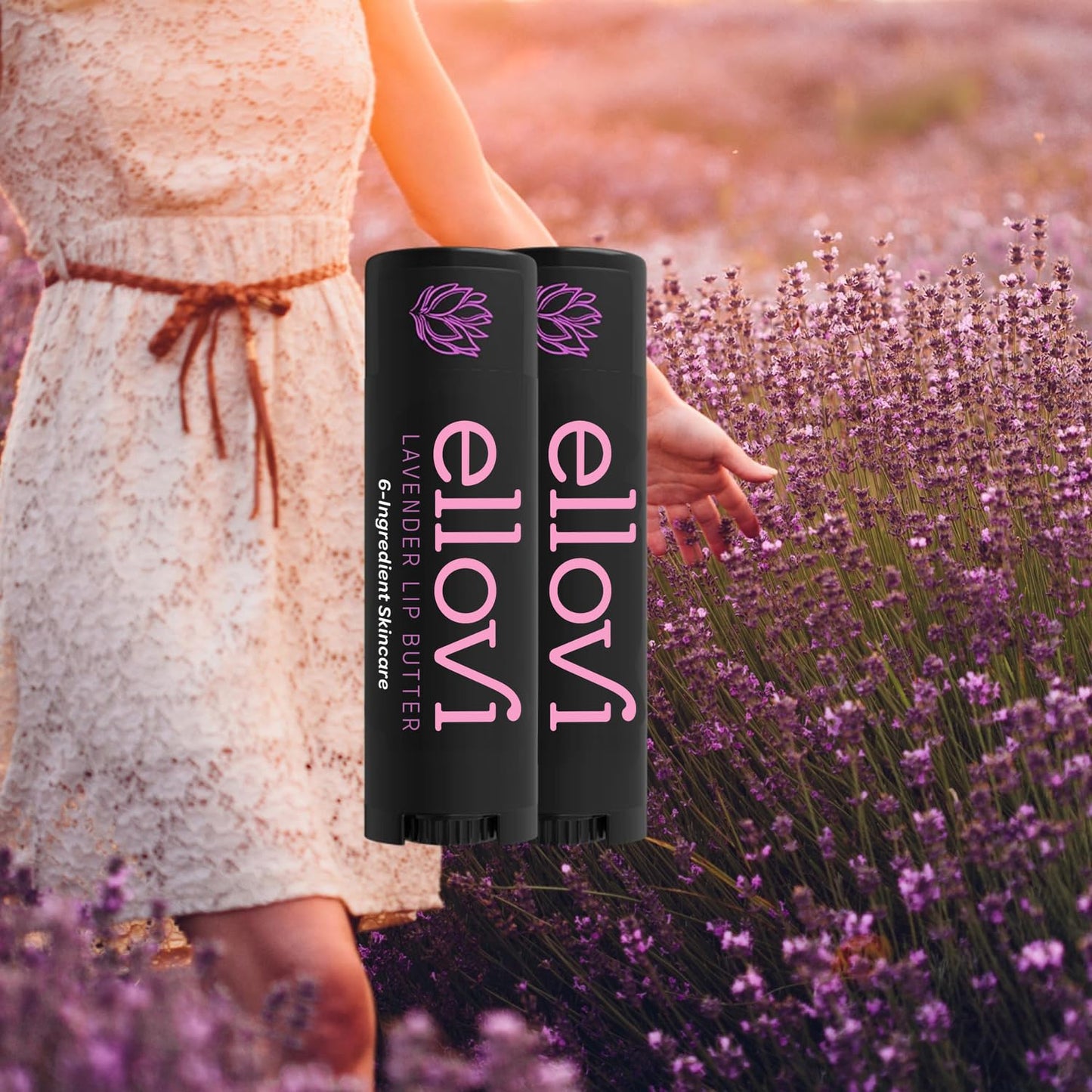 Ellovi Natural Lip Butter Lip Balm - Lavender - Pure Enough to Eat - Made With Just 6 Vegan Ingredients - 100% Natural & Organic Moisturizing Lip Care for All Day Hydration (2-Pack)