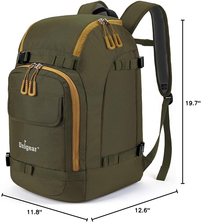 Unigear Ski Boot Backpack, 50L Travel Pack for Helmet, Goggles, Gloves, Skis, Snowboard & Accessories (Olive Green)