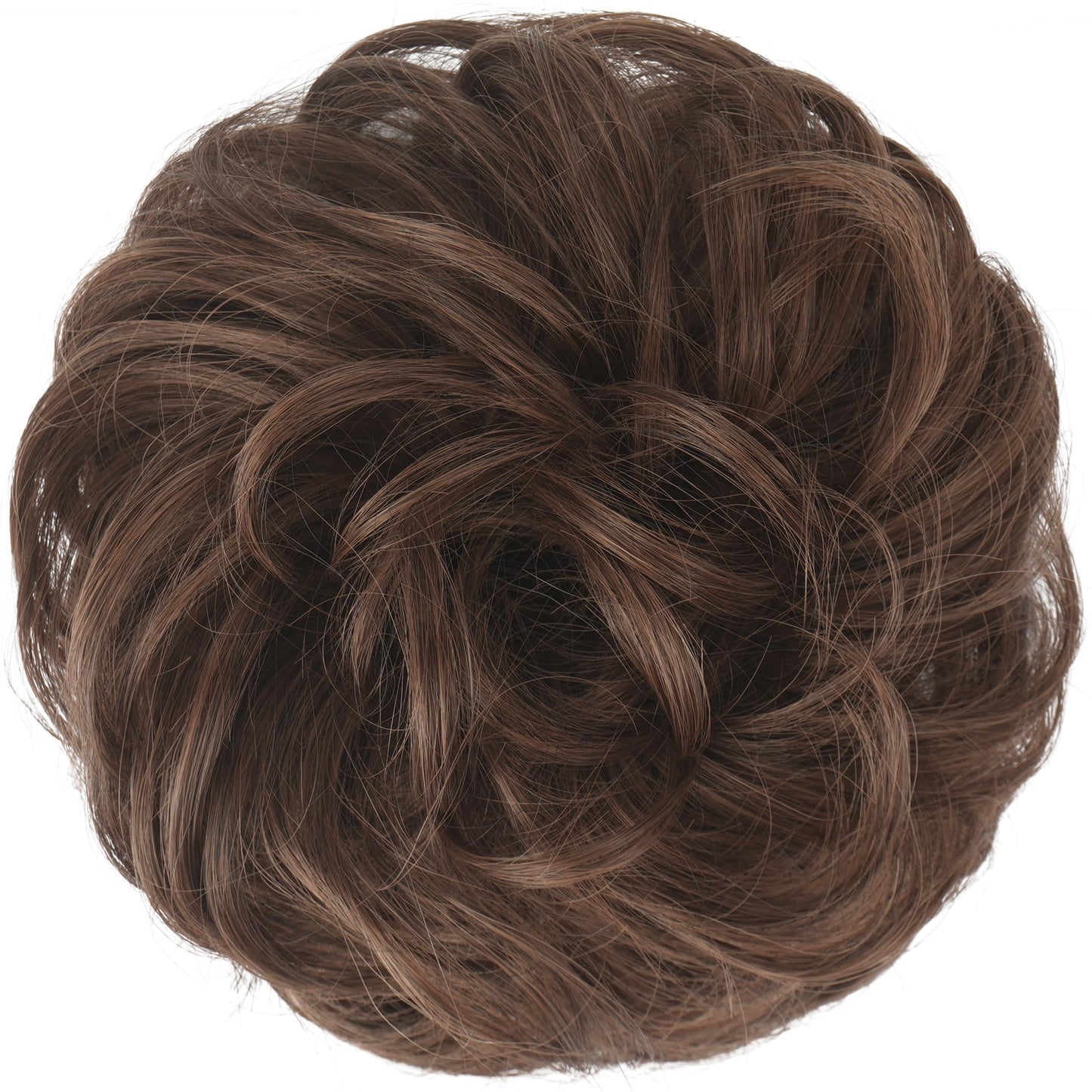 FESHFEN Messy Bun Hair Piece - Large Wavy Curly Elastic Hair Bun Scrunchies Ponytail Extensions Synthetic Chignon Hairpieces for Women, Darkest Brown 1.94oz