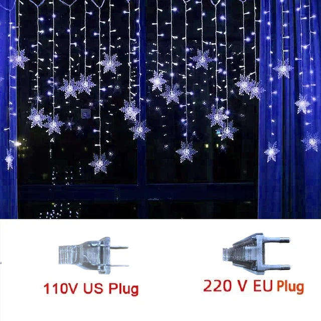 LED Snowflake Curtain String Lights