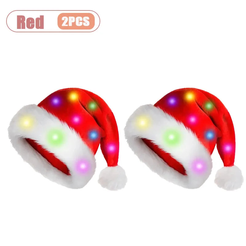 LED Red Velvet Santa Hats